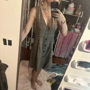SHEIN Brown Plaid Button-Front Midi Dress